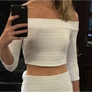 BCBG Maxazria white off the shoulder stretchy crop top size small